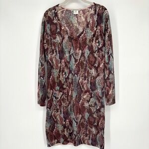 Gerard Darel Wool Snakeskin Print Sweater Dress Sz 2 Long Slv Pockets Burgundy